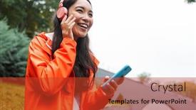  Presentation with asian music - Audience pleasing theme consisting of smiling-young-asian-woman-wearing backdrop and a red colored foreground