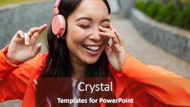  Presentation with asian music - PPT layouts featuring smiling-young-asian-woman-wearing background and a tawny brown colored foreground