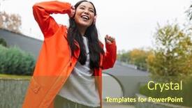  Presentation with asian music - Colorful slide deck enhanced with smiling-young-asian-woman-wearing backdrop and a tawny brown colored foreground
