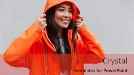  Presentation with asian - Amazing PPT theme having smiling-young-asian-woman-wearing backdrop and a red colored foreground