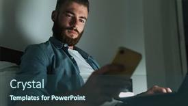  Presentation with mobile home - Theme consisting of smiling-young-bearded-man-laying background and a ocean colored foreground