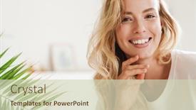  Presentation with living room - PPT layouts consisting of smiling-young-beautiful-blonde-woman background and a soft green colored foreground