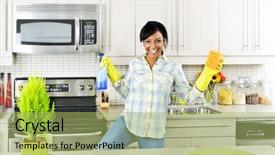  Presentation with rubber gloves - Audience pleasing presentation theme consisting of smiling young black woman dancing backdrop and a yellow colored foreground