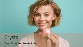  Presentation with blue rose - Presentation design featuring smiling-young-blonde-woman-holding background and a coral colored foreground