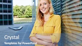  Presentation with woman in agriculture - Amazing theme having smiling young blonde woman leaning backdrop and a  colored foreground
