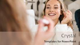  Presentation with young woman wearing boxer gloves - Colorful PPT layouts enhanced with smiling-young-blonde-woman-wearing backdrop and a coral colored foreground