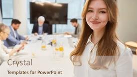  Presentation with team meeting - Presentation with smiling-young-businesswoman-as-business background and a lemonade colored foreground