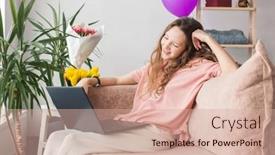  Presentation with wireless internet - Presentation featuring smiling-young-caucasian-woman-sit background and a coral colored foreground