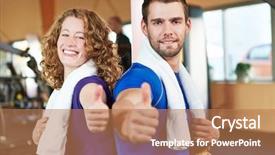  Presentation with happy smiling woman dental health - Presentation featuring smiling young couple in health background and a coral colored foreground