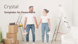  Presentation with supporting - Amazing slides having smiling-young-couple-in-jeans backdrop and a sky blue colored foreground