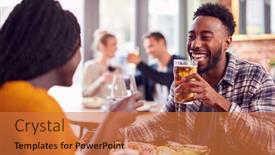  Presentation with restaurant - Colorful PPT theme enhanced with smiling-young-couple-on-date backdrop and a gold colored foreground