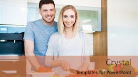  Presentation with healthy breakfast - Slide deck with smiling-young-couple-preparing-healthy background and a coral colored foreground