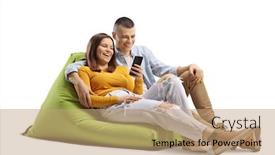  Presentation with bag - Audience pleasing theme consisting of smiling-young-couple-sitting backdrop and a coral colored foreground