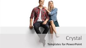  Presentation with blank - Presentation design consisting of smiling-young-couple-sitting background and a light gray colored foreground