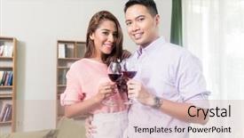  Presentation with toasting - Cool new slides with smiling young couple toasting wineglass backdrop and a  colored foreground