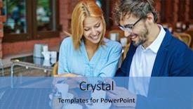  Presentation with smartphones - Beautiful PPT layouts featuring smiling young couple using smartphones at cafe backdrop and a teal colored foreground