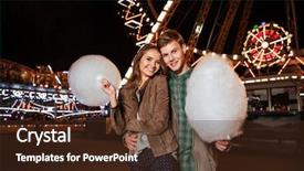  Presentation with cotton candy - Beautiful presentation featuring smiling young couple with cotton candy in amusement park in warm clothes backdrop and a tawny brown colored foreground