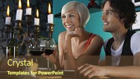  Presentation with dinner party - Presentation design having smiling young couple with wineglasses enjoying dinner party background and a tawny brown colored foreground