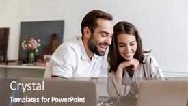  Presentation with project - Theme enhanced with smiling-young-couple-working background and a gray colored foreground