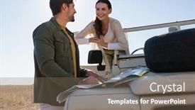  Presentation with forest road - Beautiful presentation theme featuring smiling-young-couple backdrop and a violet colored foreground