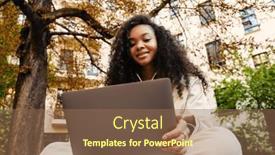  Presentation with lotus - PPT theme featuring smiling-young-curly-african-girl background and a violet colored foreground