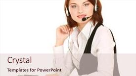  Presentation with customer service and professionalism - Audience pleasing slide deck consisting of smiling young customer service girl backdrop and a  colored foreground