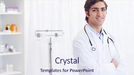  Presentation with examination - PPT layouts enhanced with smiling-young-doctor-standing background and a sky blue colored foreground