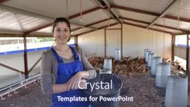  Presentation with five business people standing together and smiling - PPT theme consisting of smiling-young-farmer-standing background and a ocean colored foreground