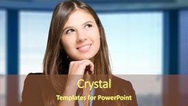  Presentation with manager thinking - Cool new slides with smiling young female manager thinking backdrop and a tawny brown colored foreground