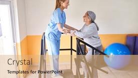  Presentation with ramp - Slides enhanced with smiling-young-female-physiotherapist-assisting background and a coral colored foreground