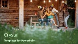  Presentation with celebrate - Slide set enhanced with smiling-young-friends-celebrate-birthday background and a  colored foreground