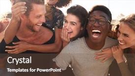  Presentation with walking together - Presentation design featuring smiling young friends walking outdoors background and a tawny brown colored foreground