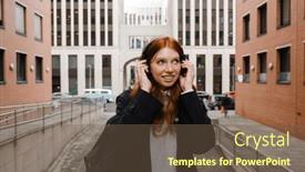  Presentation with wireless - Presentation theme with smiling-young-ginger-woman background and a violet colored foreground