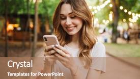  Presentation with happy young student girl holding - PPT layouts consisting of smiling young girl holding mobile background and a coral colored foreground