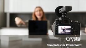  Presentation with blog - PPT theme featuring smiling young girl recording video background and a dark gray colored foreground