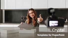  Presentation with computer vision video surveillance - Slides consisting of smiling young girl recording video background and a  colored foreground