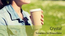  Presentation with summer drinking water - Amazing presentation design having smiling young girl with coffee backdrop and a yellow colored foreground
