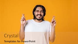  Presentation with good luck - Amazing PPT layouts having smiling-young-indian-man-showing backdrop and a gold colored foreground