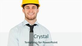  Presentation with lead - Beautiful PPT theme featuring smiling young lead worker with his clipboard against a white background backdrop and a sky blue colored foreground