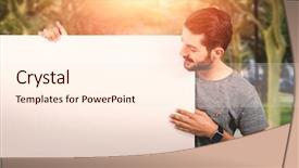  Presentation with hazmat placard - Theme with smiling young man holding placard background and a  colored foreground