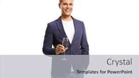  Presentation with champagne - Slides featuring smiling-young-man-holding background and a light gray colored foreground