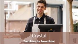  Presentation with apron - Audience pleasing slides consisting of smiling-young-man-in-apron backdrop and a coral colored foreground