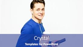  Presentation with coffee cup - Slide deck having smiling-young-man-in-blue background and a ocean colored foreground