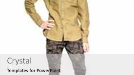  Presentation with clothing - Audience pleasing presentation design consisting of smiling-young-man-in-camouflage backdrop and a light gray colored foreground