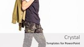  Presentation with clothing - PPT theme with smiling-young-man-in-camouflage background and a light gray colored foreground