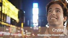  Presentation with new york night - Presentation theme enhanced with smiling young man in times background and a coral colored foreground