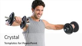  Presentation with weight lifting - Slides featuring smiling young man lifting weight background and a  colored foreground