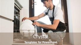  Presentation with clean - Slide deck consisting of smiling-young-man-pulls-out background and a coral colored foreground