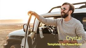  Presentation with car - PPT theme consisting of smiling-young-man-using-mobile background and a tawny brown colored foreground