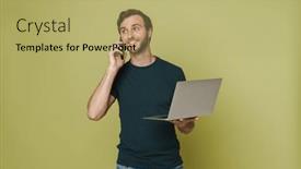  Presentation with man holding phone - Presentation with smiling-young-man-wearing-green background and a yellow colored foreground